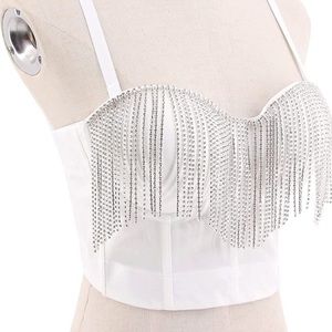 Rhinestone tassel corset top